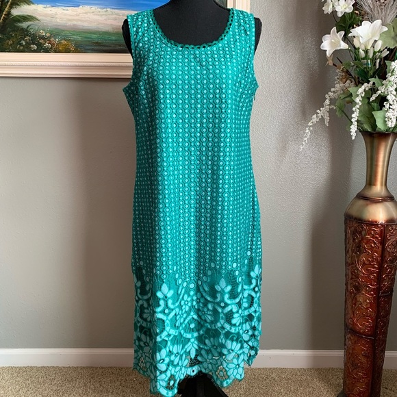 Isaac Mizrahi Green Petite Engineered Bi-Color Lace Midi Dress Size M/P - Picture 12 of 16